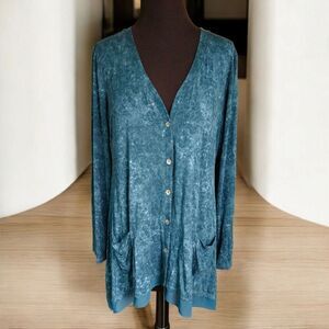 Logo Lori Goldstein Marbled Green Asymmetric Open Front Cardigan Size S